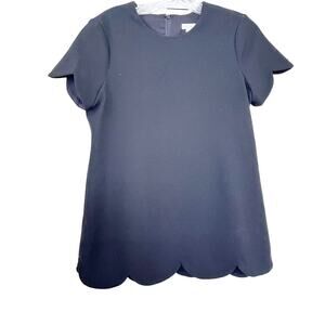 Shoshanna Solid Black Scalloped Crepe Short Sleeve Top Size 0